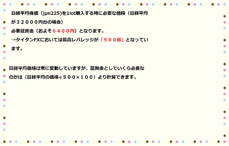 1lotあたりいくら必要かの説明
